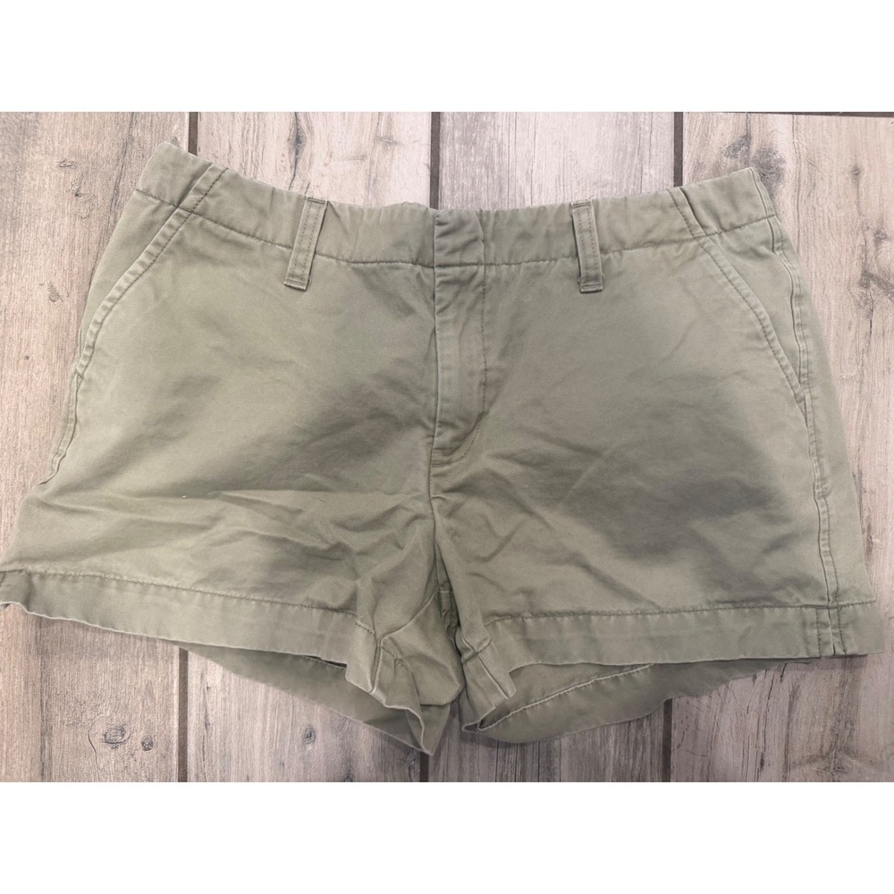 Old Navy Womens Size 8 Khaki Chino Shorts Olive Green Cotton Twill Mid Rise